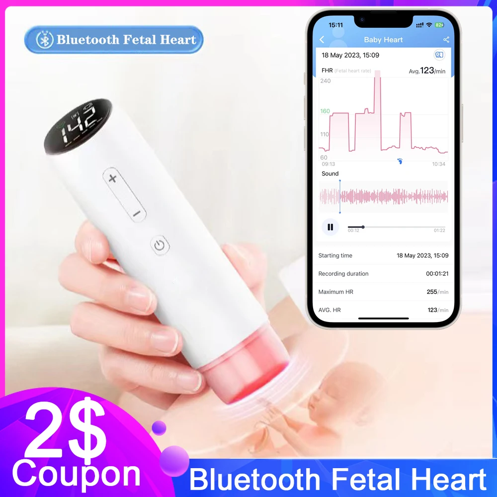 Doppler fœtal Bluetooth aste à ultrasons, moniteur cardiaque fœtal pour femme enceinte, bébé, enregistrement vocal, 0 rayonnement