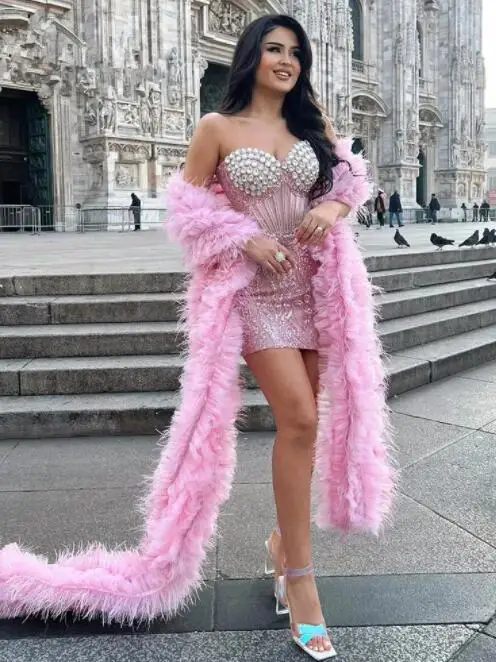 Fashion Stage ball party Club fluffy Ruffle ostrich feather edge tulle boa shawl wraps tippet cappa opera cape wedding accessory