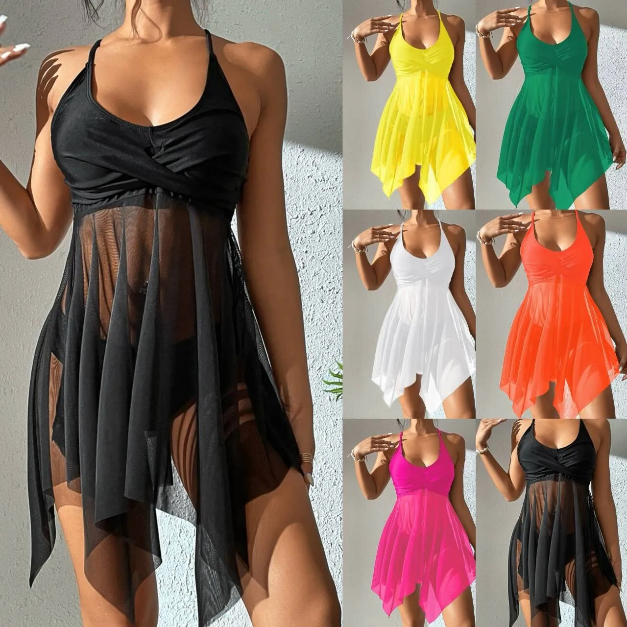 

Swimwear Woman Cover Up Mesh Dress Beach Cover Up High Waist Bikini Swim Cover Up Sheer Mesh Cover Ups Women's Cover-ups
