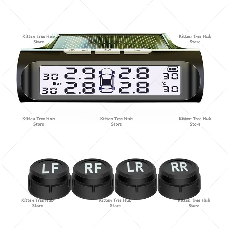 Black and White Screen High Definition Car Tire Pressure Monitor TPMS Wireless Tire Pressure Sensor Solar Tire Pressure Detector