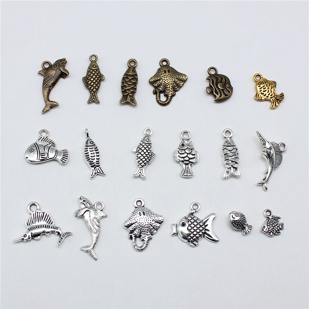 20pcs Fish Charms Antique Bronze Silver Color Pendants DIY Crafts Making Findings Handmade Tibetan Jewelry For Jewelry Making