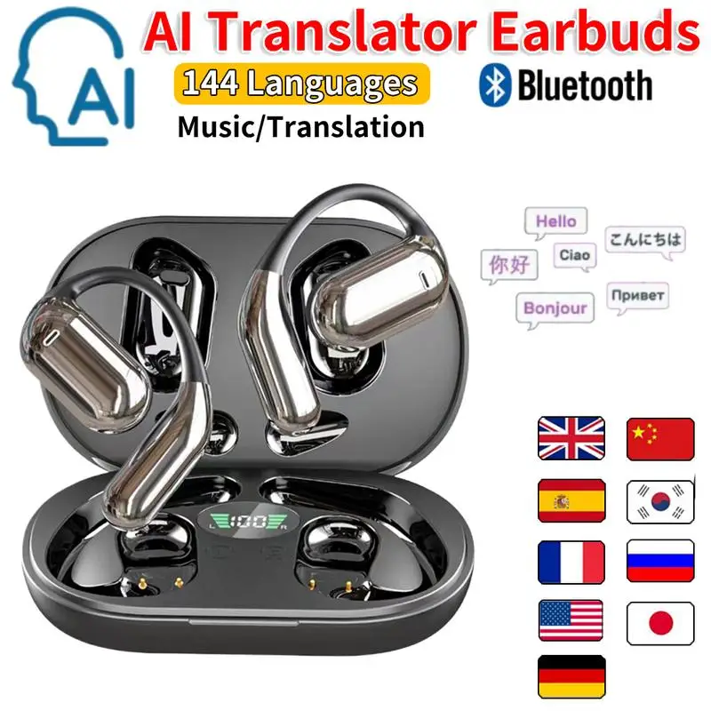 AI Traductor fonesbluetooth Auriculares Traductores en tiempo real Auriculares 144 idiomas Traductor de voz Auricular inalámbrico Bluetooth