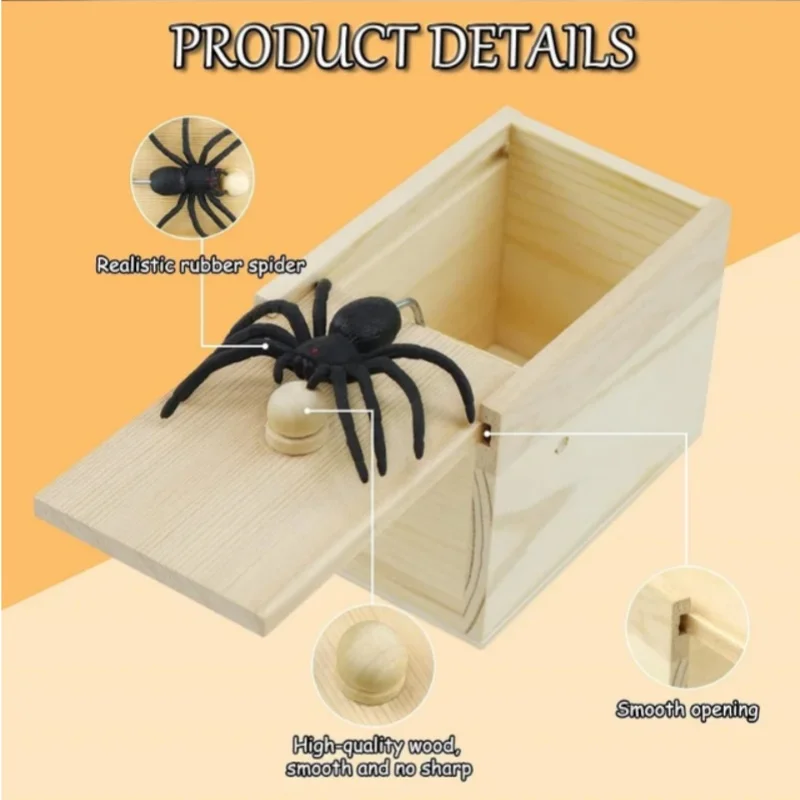 Funny Gift Spider Trick Box Scare Box Wooden Plastic Prank Hidden Box Suprise Game Prank Trick Friend Halloween Party Gift Decor view 2