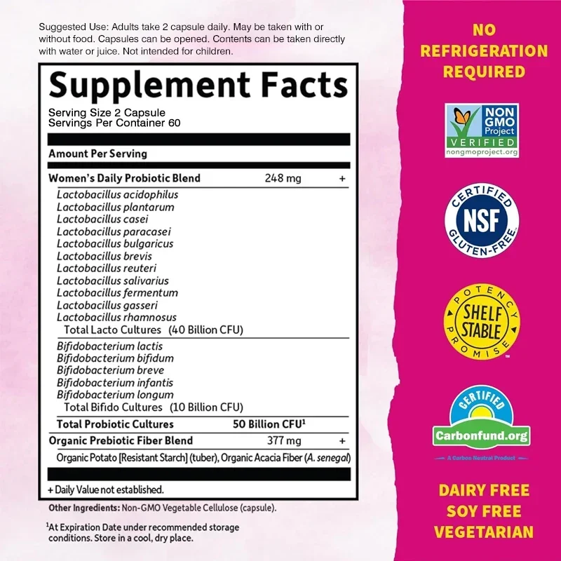

Women's Probiotic - Promotes Intestinal, Immune, and Overall Female Health, Aids Digestion, and Enhances Nutrient Absorption