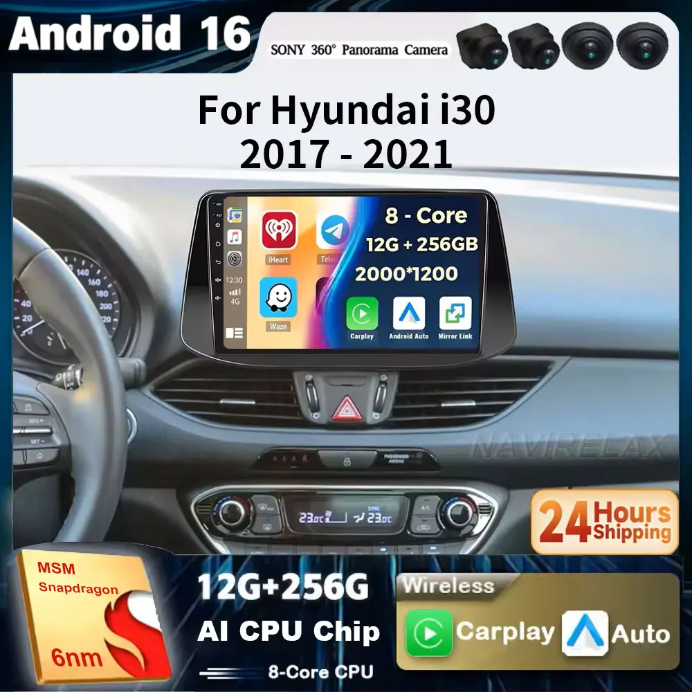 Android 16 für Hyundai I30 2017-2021 Kabelloses Android Auto Carplay Autoradio Multimedia-Player GPS-Navigation Bluetooth WIFI+5G