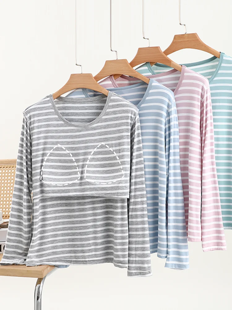 Casual Loose round Neck Long Sleeve T-Shirt Modal Fabric with Chest Pad Large Size Spring Autumn No Bra Needed Versatile Top
