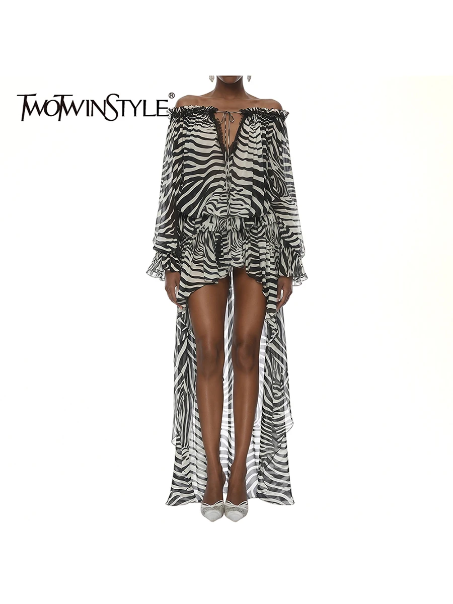 

TWOTWINSTYLE Colorblock Slimming Spliced Stripe Two Piece Set for Women Patchwork Sheer Irregular Skirt Sets Female Fashion New