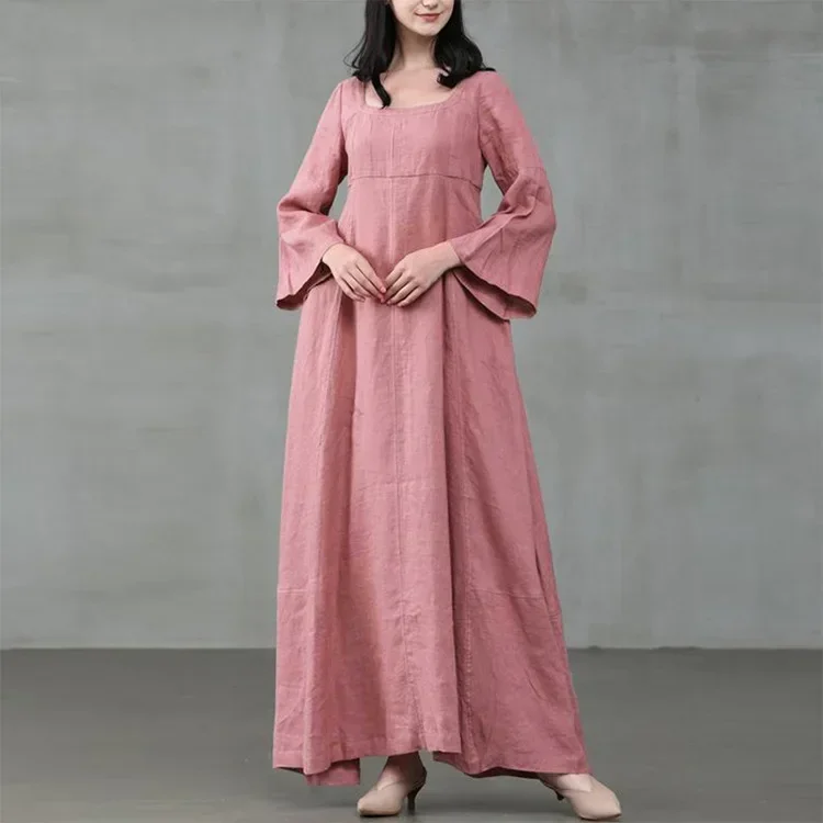 Medieval Dress Woman Costume Palace Cotton Linen Summer Victorian Cosplay Long Maxi Kaftan Robe Halloween Carnival - Image 3