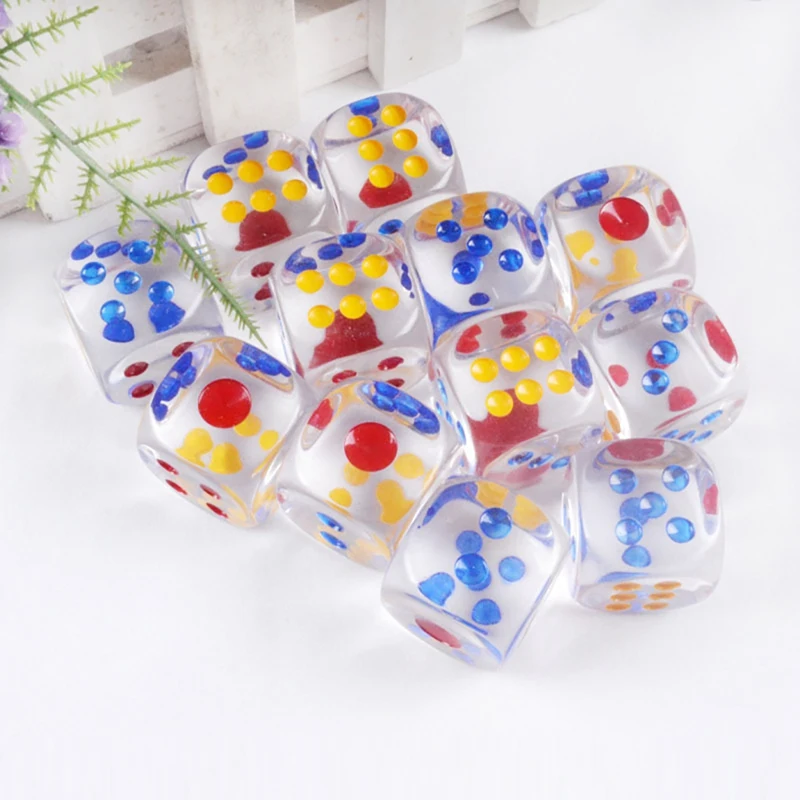 25Mm Jumbo Dice With Colored Dots,6-Sided Transparent Dice,Fun Six-Sided Gaming Dice For Farkle,Other Dice Games,10Pcs