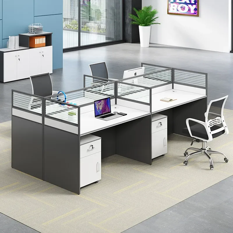 Modern 6 Person Office Desk Partition Workstation Double Sided Staff Table Cubicle Furniture for Open Plan Workspace No