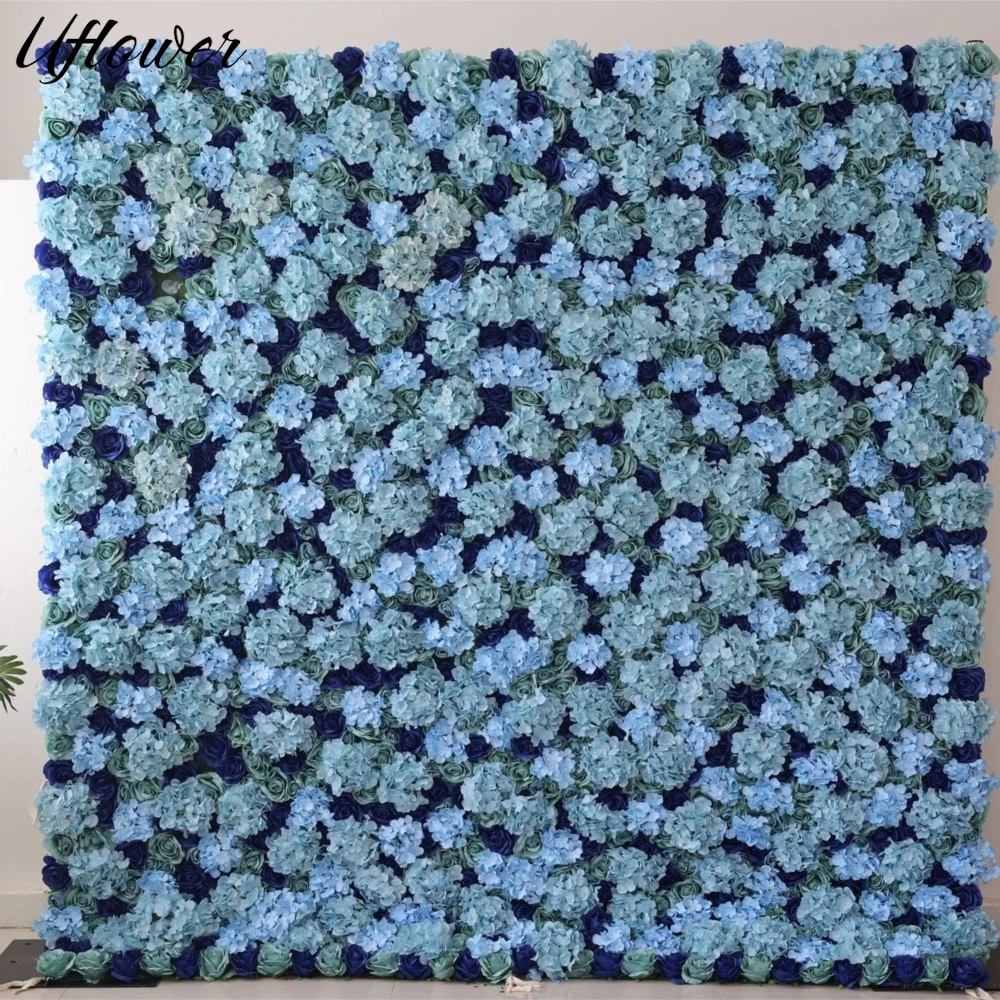 

Uflower Blue Black Series Rose Hydrangea Roll Up Cloth Flower Wall Wedding Backdrop Window Display Event Party Prop Decoration