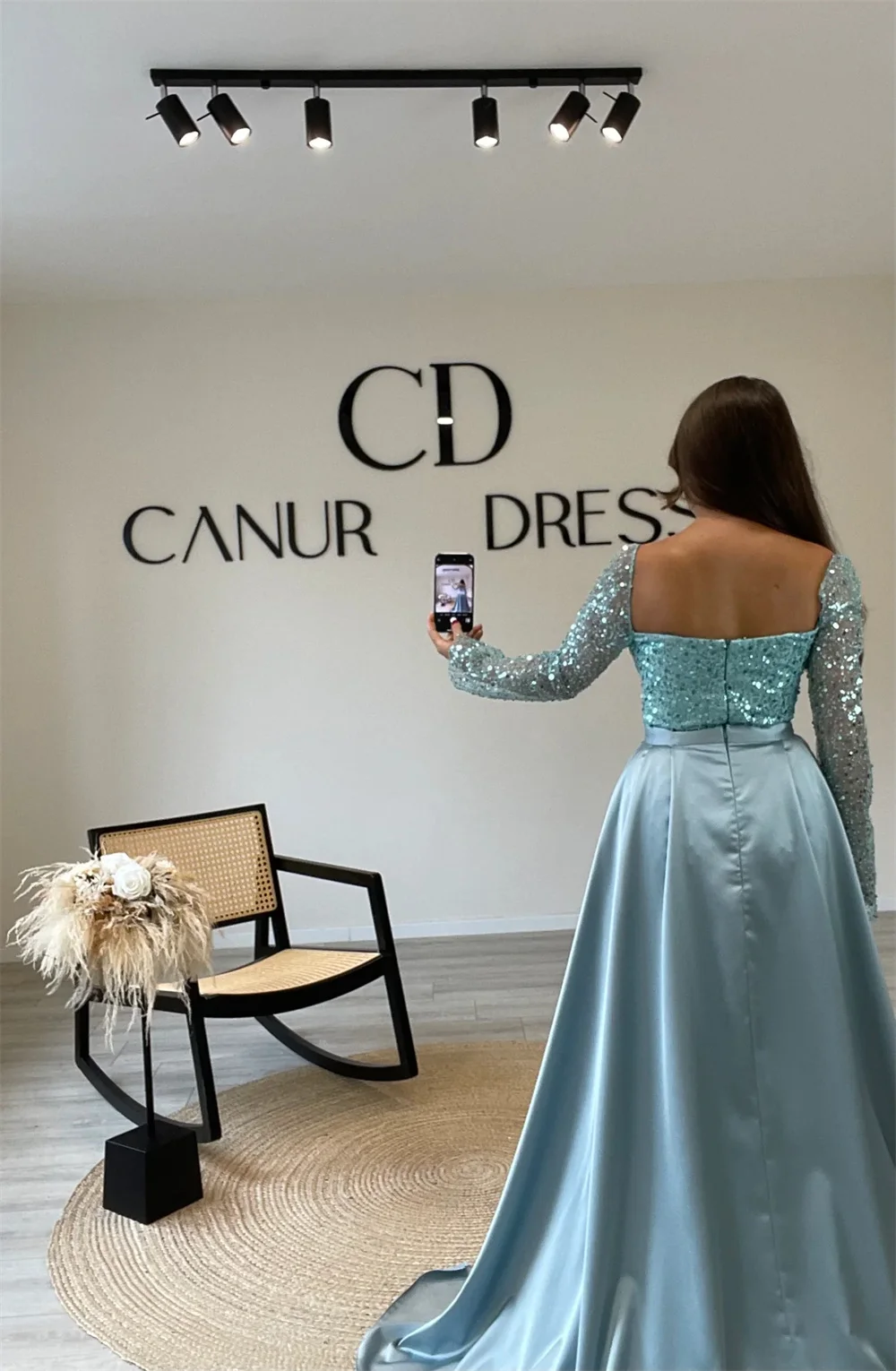 Sansa Exquisite A-line Detachable Tail Sequin Evening Dress Floor-Length Mother Of Bride Dress long Sleeve vestidos de fiesta