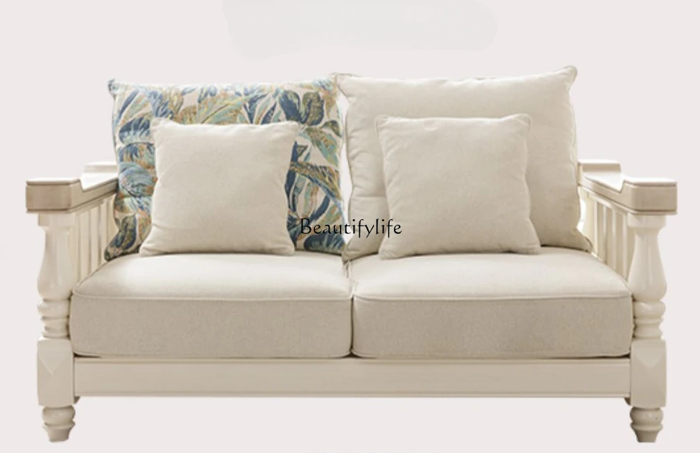 

American-Style Solid Wood Sofa Fabric Small Apartment Living Room Retro Country Solid Wood Couch