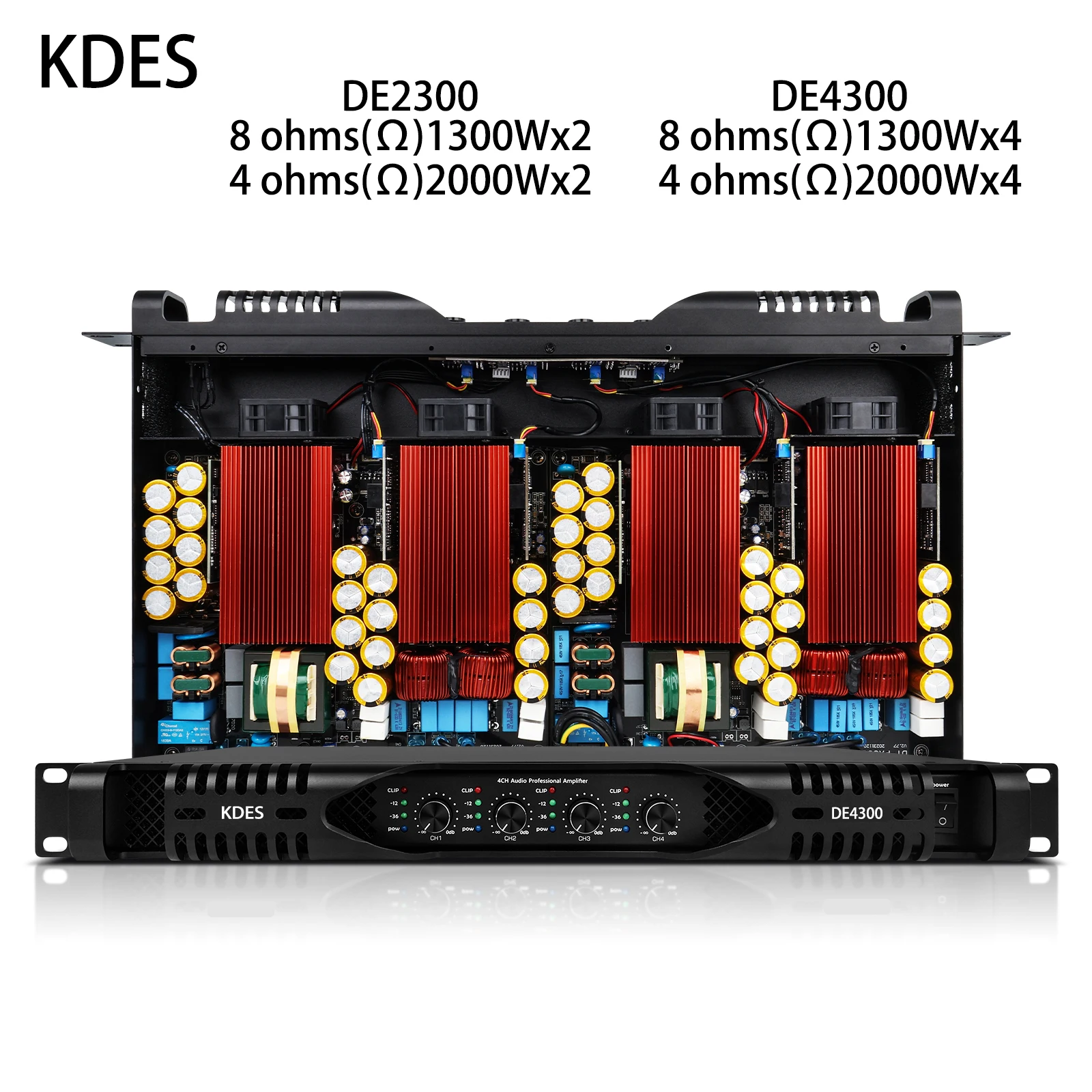 

KDES DE4300 1U 4-Channel Digital Amplifier 4x2000W Power Stereo Sound System pro Audio Class D Stage Amplifier