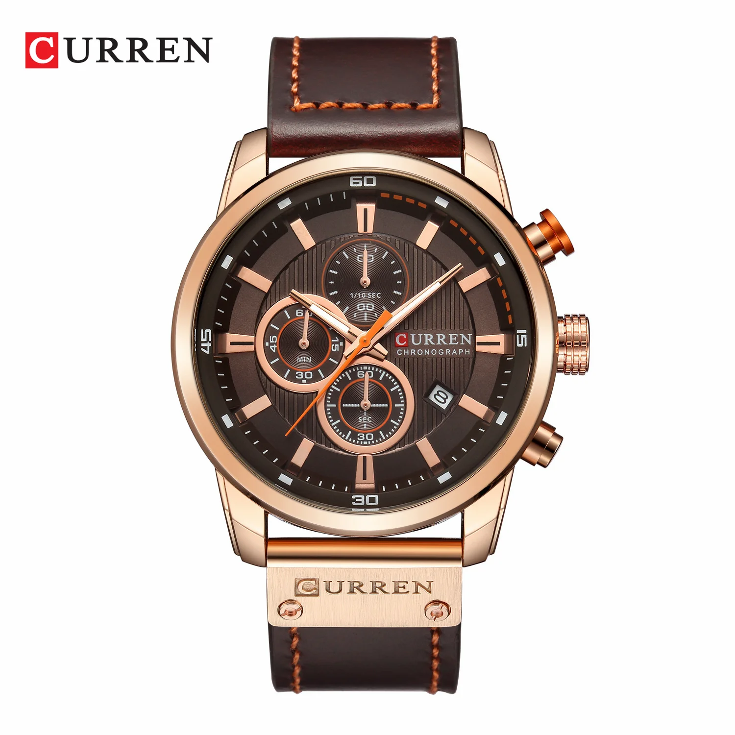 

CURREN 8291 Men's Quartz Watch Business Casual Brown Leather Strap Calendar Analog Display Wristwatch for Male Gift Clock