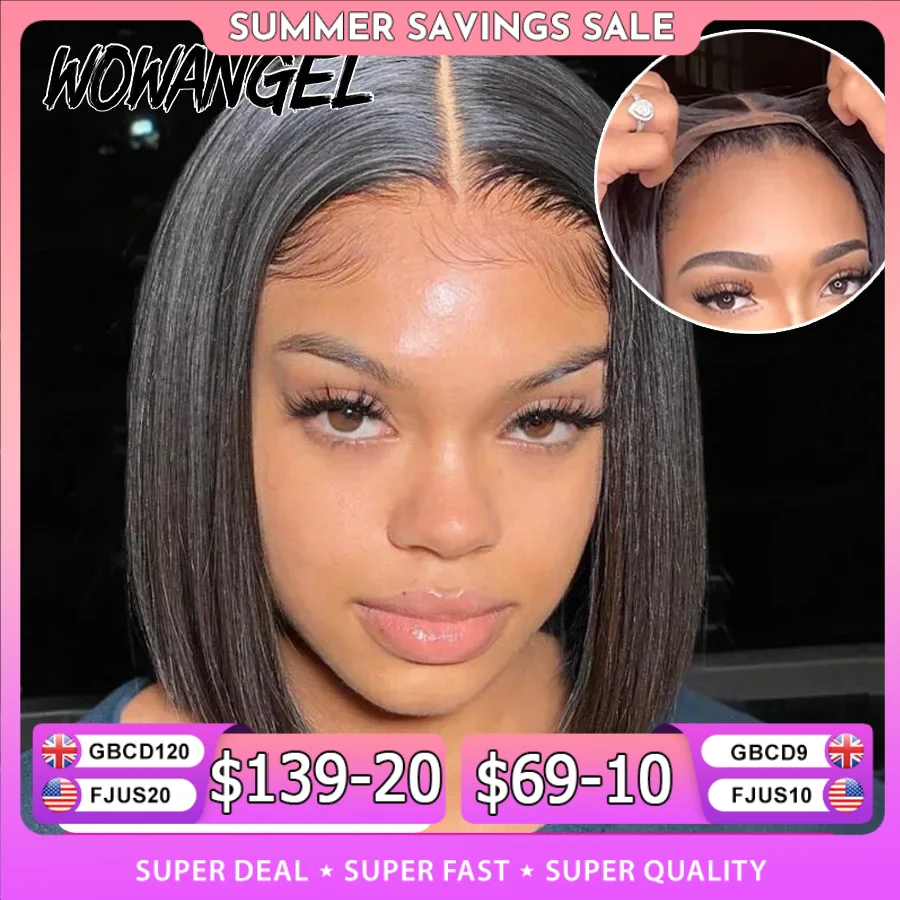 WOWANGEL peluca recta Bob 5X5 HD peluca con cierre de encaje lista para usar peluca sin pegamento 250% peluca Bob pelucas de cabello humano con frente de encaje prearrancado