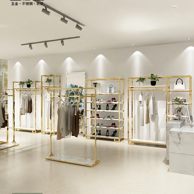 

Women's clothing store shelf display shelf clothing store display floor-to-ceiling shelf gold live high cabinet