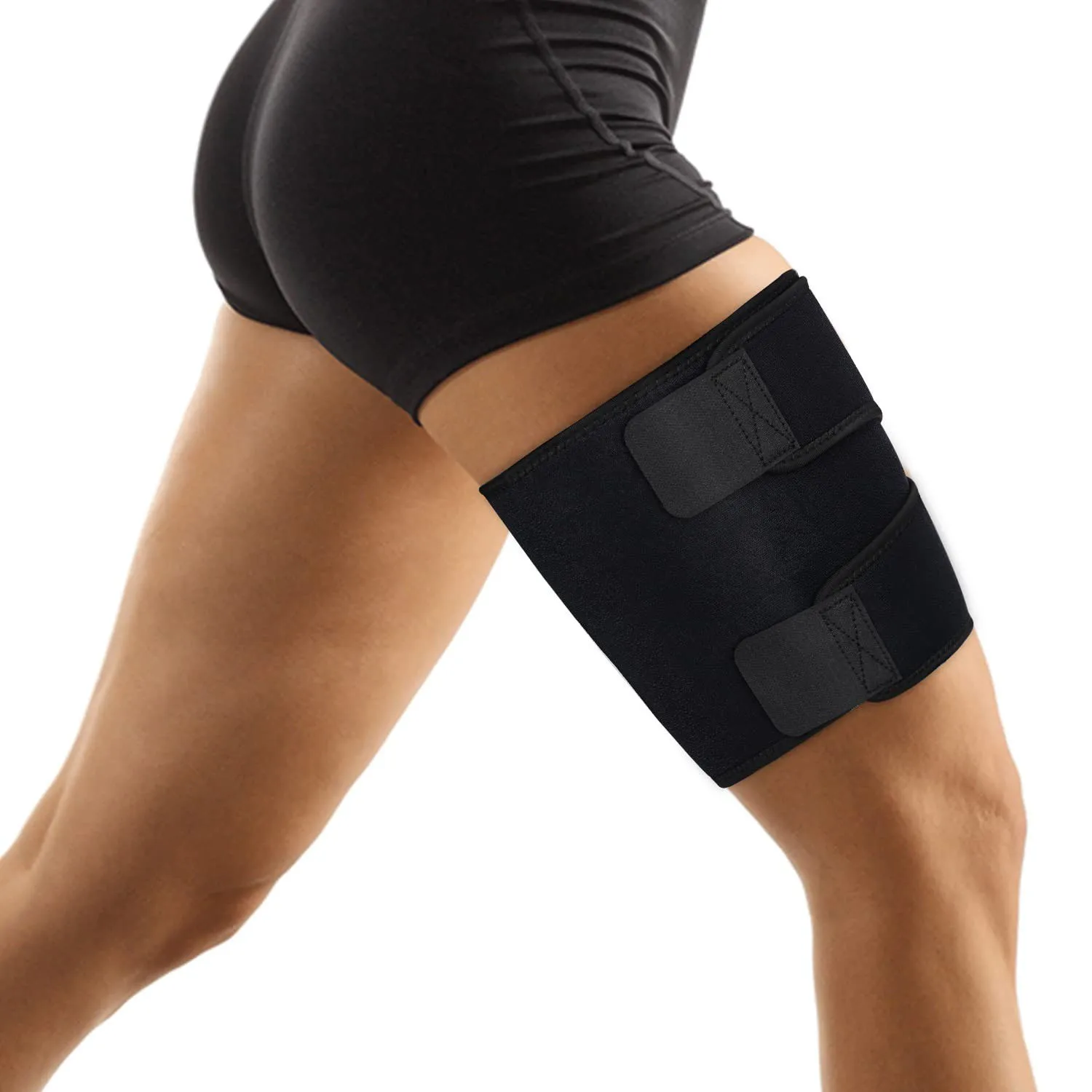 

1Pc Black Thigh Brace - Hamstring Quad Wrap, Adjustable Compression Sleeve Support for Pulled Groin Muscle, Sprains, Men Women