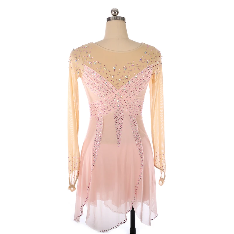 Ladies And Girls Figure Skating Costume Competition Dress Dress Skating Skirt Blue Long Sleeve Performance Suit