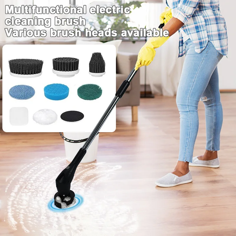 New Electric Cleaning Brush Bathroom Kitchen Brush Cleaning 8-in-1 Multifunctional With LED NightLight Rotatable Household Brush