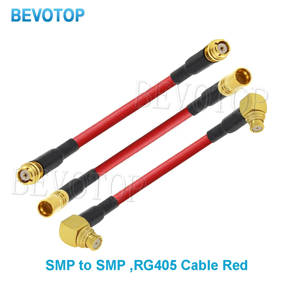 BEVOTOP SMP Female Right Angle to SMP Female 90 Degree Jack Semi-flexible Red RG405 Pigtail Jumper 50 Ohm RF Coaxia Cable