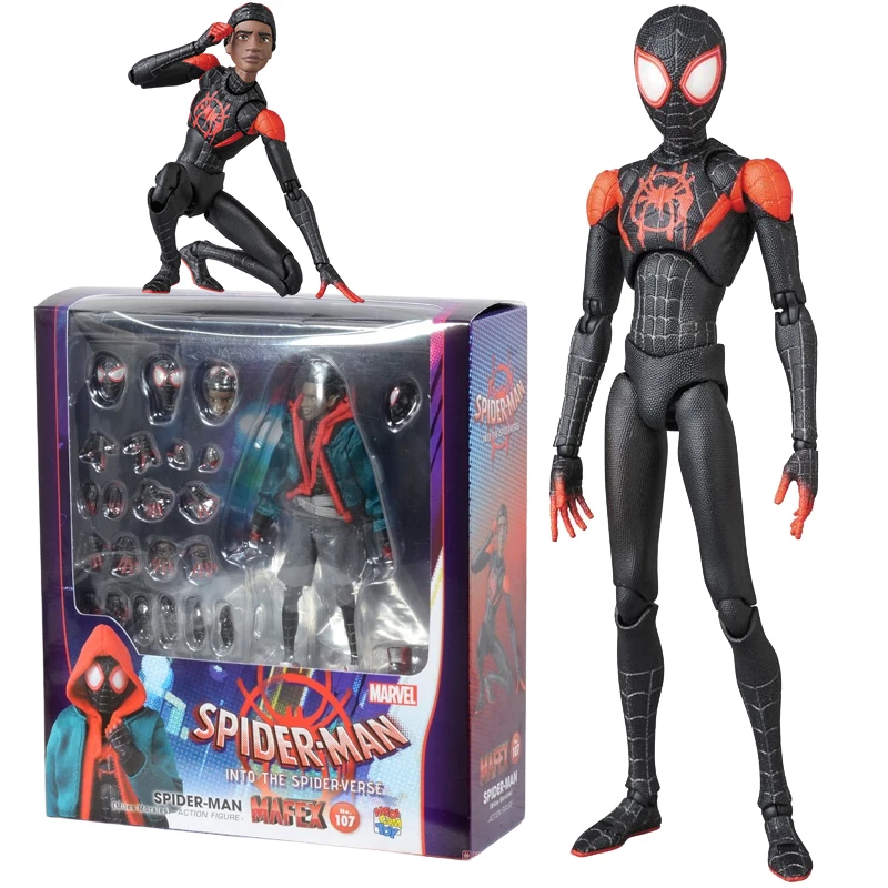 

Original Mafex 107 Spider Man Action Figure Toys 1/12 Spiderman Into The Spider-verse Miles Morales Movable Model Statue Dolls