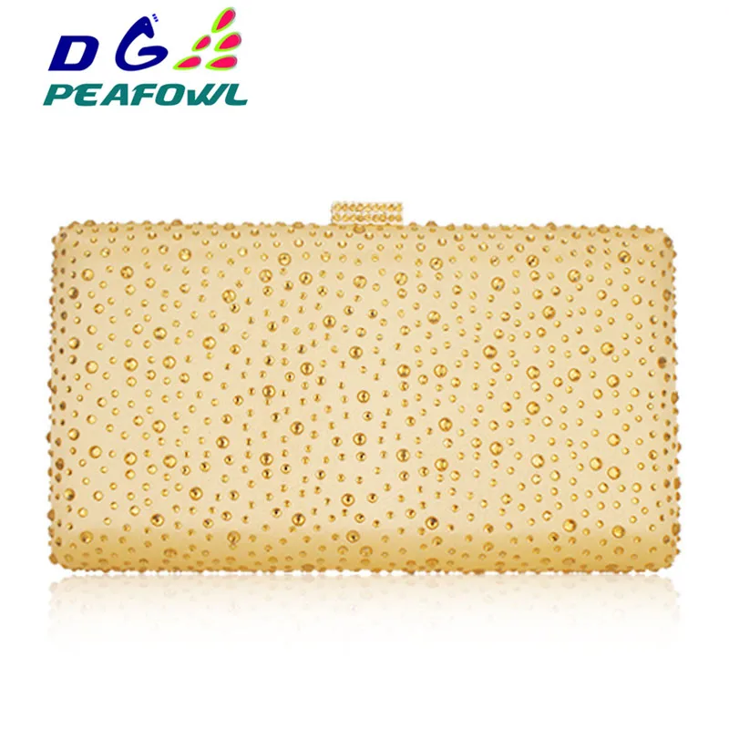 DGPEAFOWL Dazzling  Women WEDDING Minaudiere Bag 5 Color Golden Crystal Clutch Evening Bag Wedding Party Box Handbag And Purse