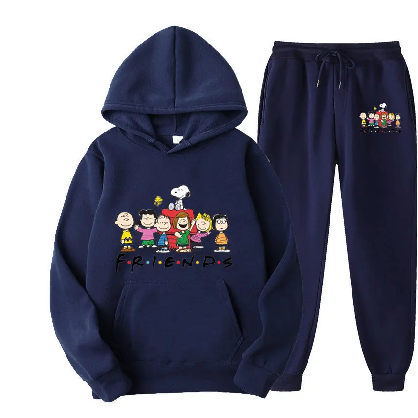 Snoopy Friends Cartoon Anime Women Sweatshirt Sweatpants Set New Fashion Men Pullover Pants Suit Autumn Couple Hoodie Pant Sets