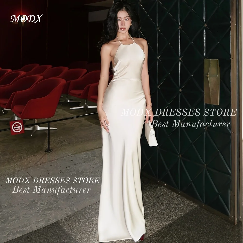 

MODX Sexy Ivory Halter Mermaid Arabic Evening Dresses Sleeveless Customized Women Party Dress Formal Celebrity Gowns Quinceanera