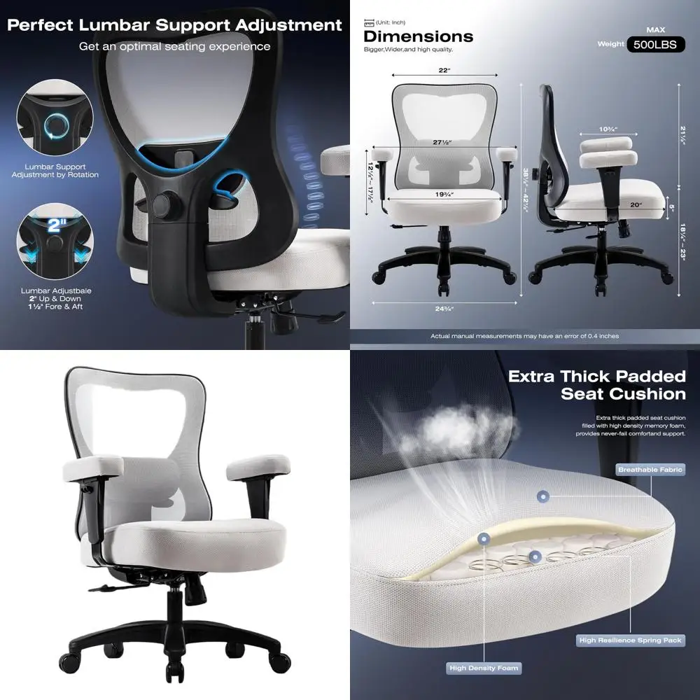 

Эргономичное кресло с высокой спинкой и сетчатой обивкой, выдерживающее до 227 кг, с широким сиденьем и регулируемой поясничной опорой, светло-серое