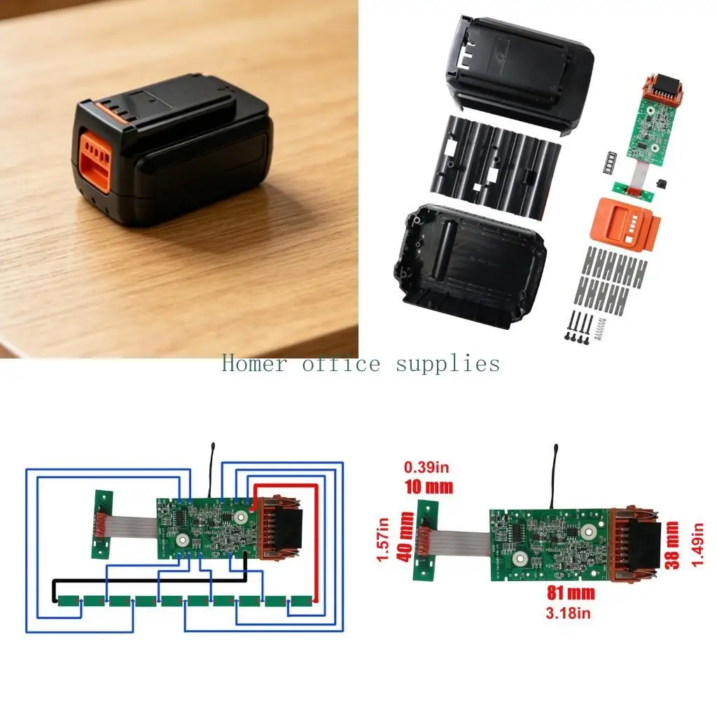 K43B 18650 Battery Case with PCB Board, ABS Shell, Contact Parts, Screw Set for 40V LBXR36 BL2036 LBX2040 Battery Pack, Service