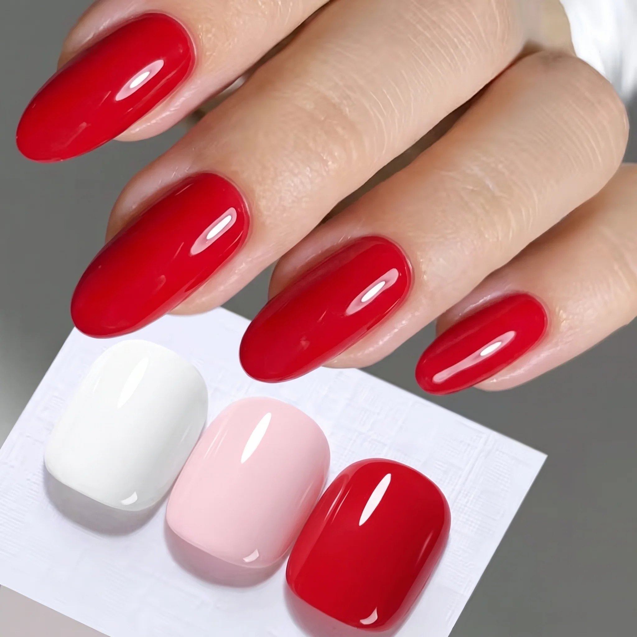 Hassleless 3Pcs Milky White Nude Pink True Red Nail Polish Gel Set, 3-Pack, Gentle Nude Pink for a Natural Look, Versatile White Base Coat, True Red for a Festive Vibe, Suitable for Daily Commuting, Wedding Styles, Date Nights, Holiday Outfits, Meeting Various Nail Art Needs, Nail Art Tools, Women's Nail Art Gift