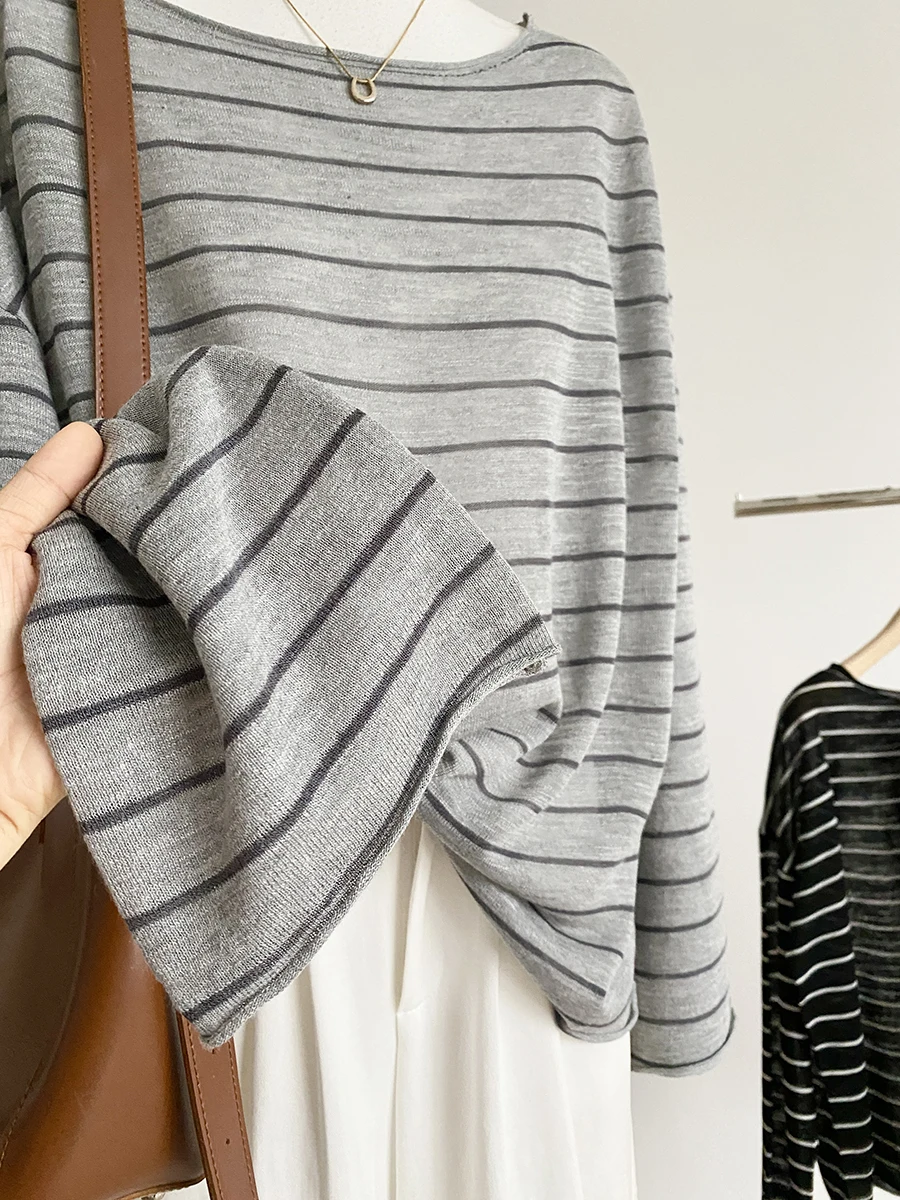 

Loose Women's Knitwear Long Sve Striped Top Comfortable Lazy Sle Korean Faion Early Autumn New Arrival Polyester Fiber