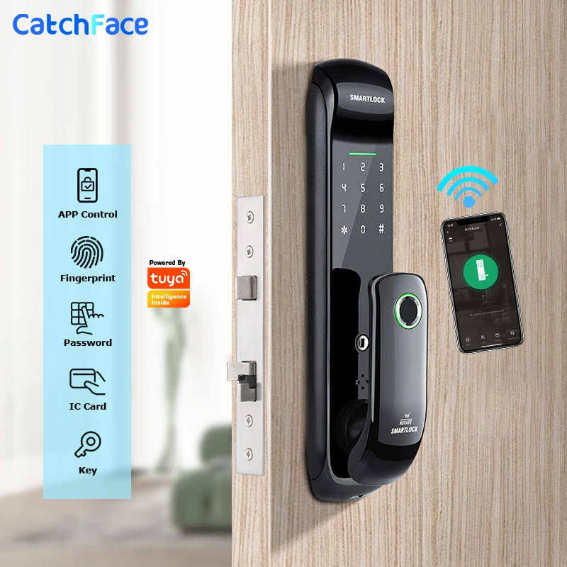 New Electronic Fingerprint Biometric Frosted Panel Digital Smart Door Lock WiFi TUYA or TTLock APP Password IC Card Security