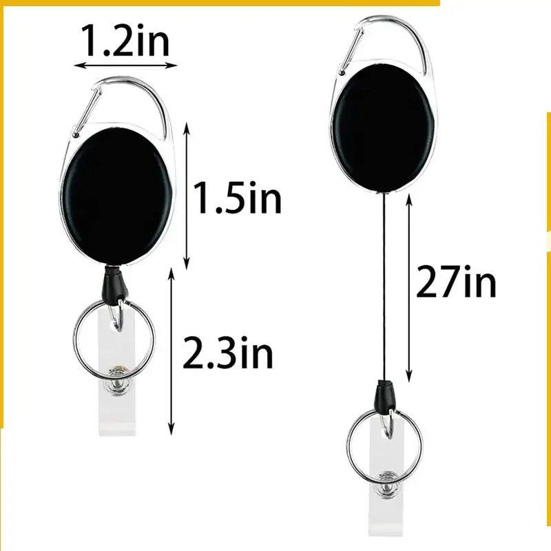 A92P 10er-Pack robuster, einziehbarer Ausweishalter mit Clip und Schlüsselanhänger, Karabiner-Schlüsselanhänger mit Gürtelclip, Schwarz