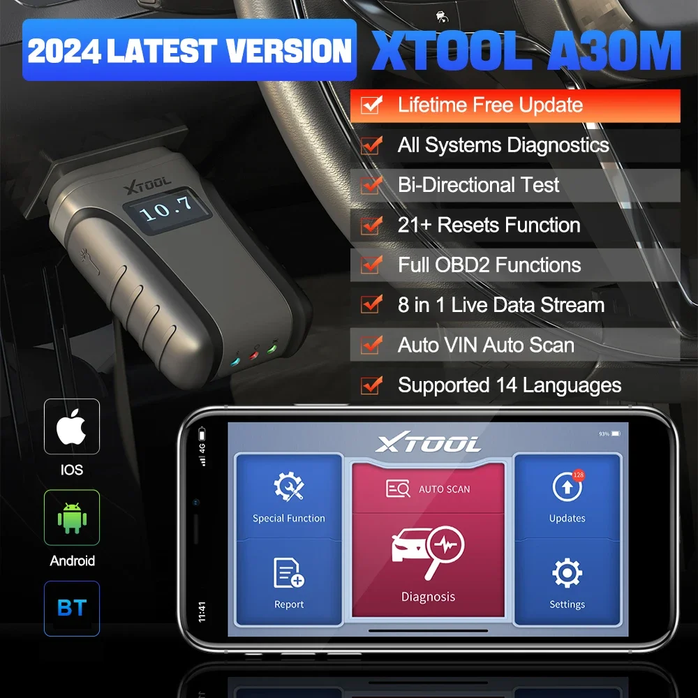 XTOOL A30M OBD2 Tool 21+ Reset Car Scanner Bi-Directional Full System Professional Auto Diagnostic Machine