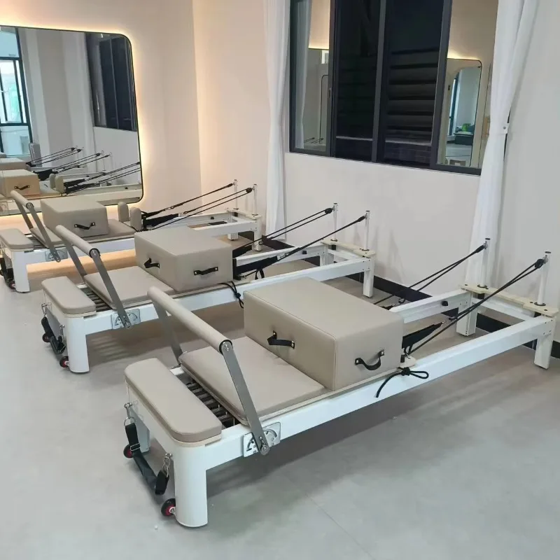 

Custom Color Beige Aluminum Pilates Reformer Studio Commercial Pilates Reformer