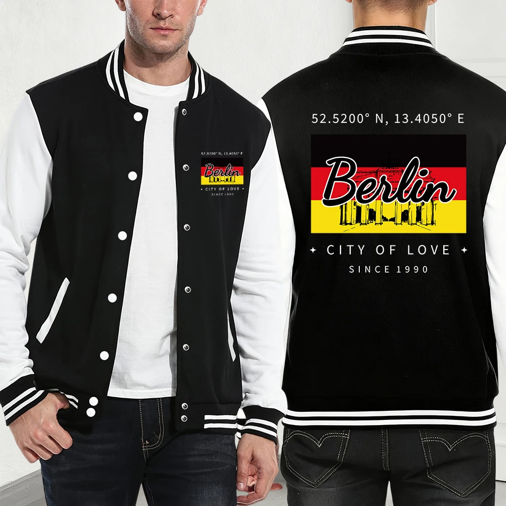 

Бейсбольный трикотаж с принтом Berlin City Of Love, мужские осенние флисовые теплые пальто, свободные повседневные куртки, удобная мужская одежда с карманами