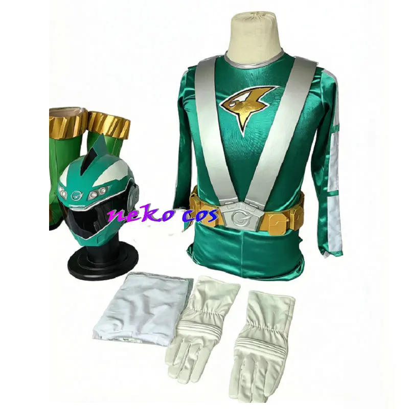 nekocos Engine Sentai Go-onger Go-On Green fitting bodysuit fullset helmet mask belt shoes arm cover Cosplay costume view 2