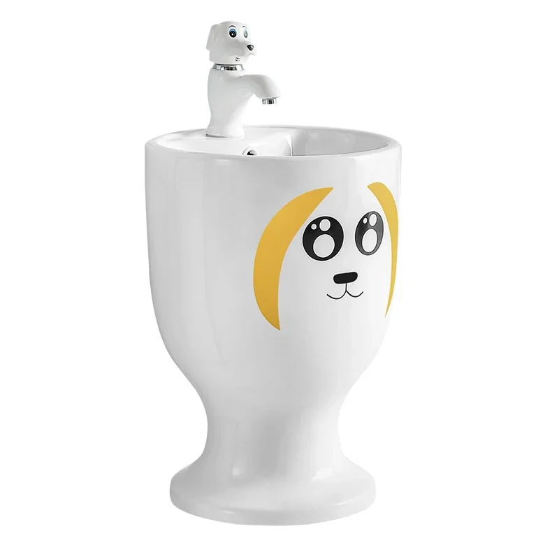 Kindergarten cartoon column basin, ceramic wash basin, outdoor bathroom wash basin, integrated floor type wash basin