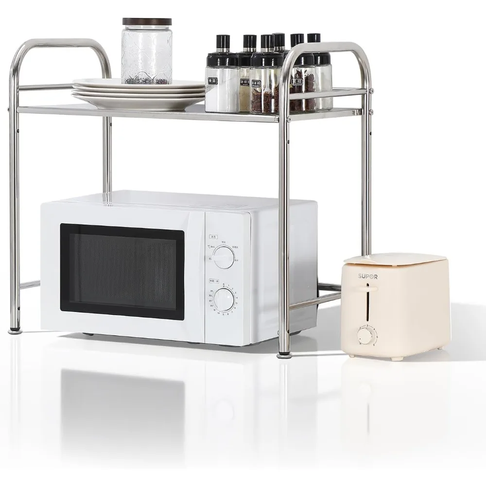 

Компактная кухонная полка для хранения из нержавеющей стали: ширина 60 см, глубина 34,5 см, органайзер для стойки для микроволновой печи высотой 56 см.