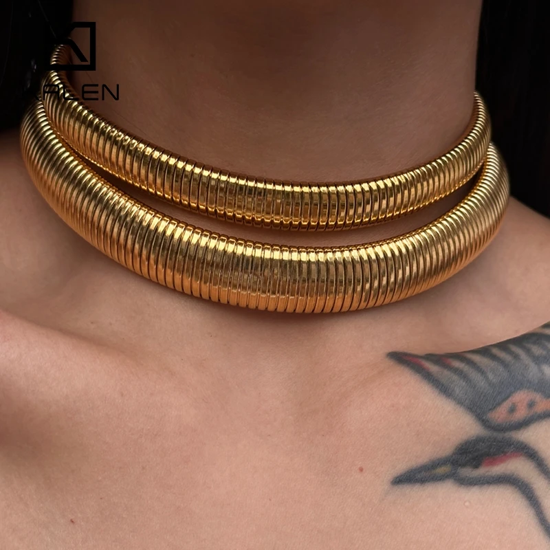 

KALEN Vintage Gold Color Snake Torques Necklace Retention European Style Heavy Metal Exaggerated Ttread Large Necklace