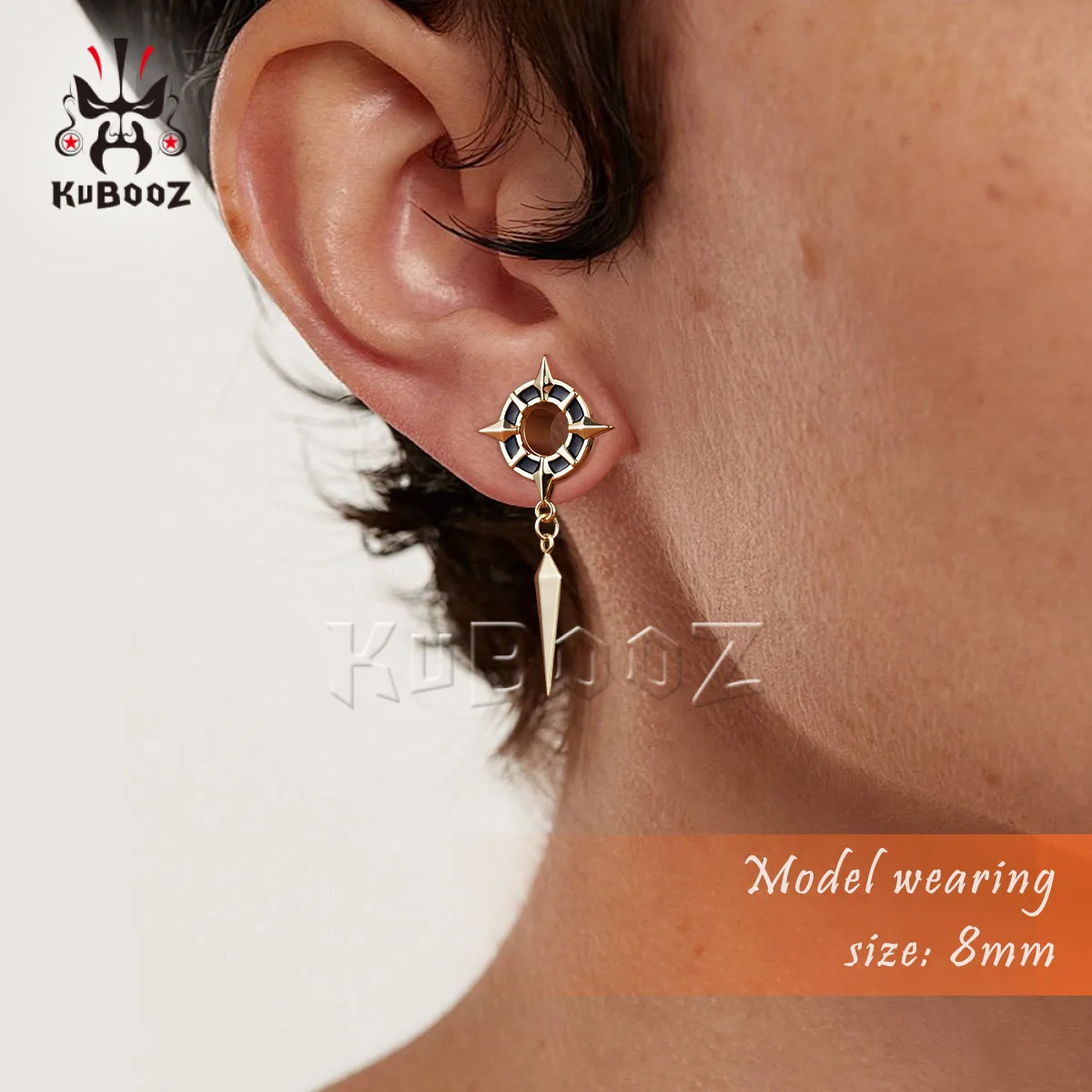 KUBOOZ 1 Paar Gothic Stern-Spike Ohr-Tunnel mit Schraubverschluss, Ohr-Plugs, Hypoallergener Piercing-Schmuck – Detail 3