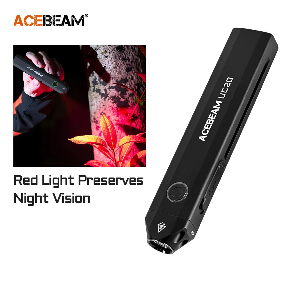 ACEBEAM UC20 wiederaufladbare Taschenlampe, DC flach, mit rotem Licht, UV- und weiße LED, 1000 Lumen, tragbare Taschenleuchten, LED-Taschenlampe