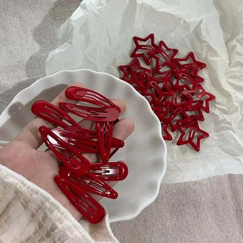 Imagen 2 del producto 10 unids/lote, Clip de pelo a presión con forma de gota de agua y estrella roja a la moda para niñas, pasadores, horquilla, Clips BB, accesorios para el cabello, Clip de verano de Año Nuevo