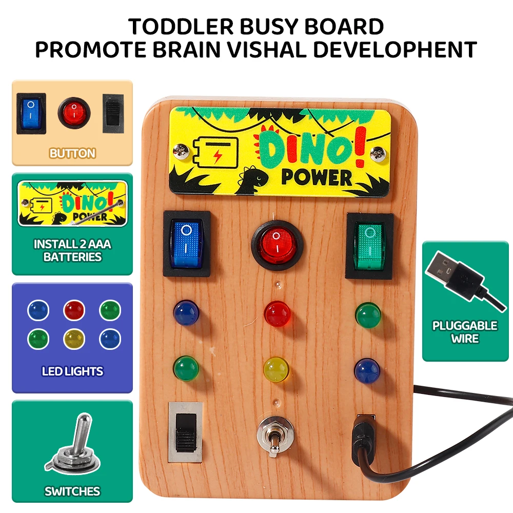 Montessori Busy Board with LED Light Switch and Screwdriver Tool - Sensory Toys for Boys  NO.22-1010