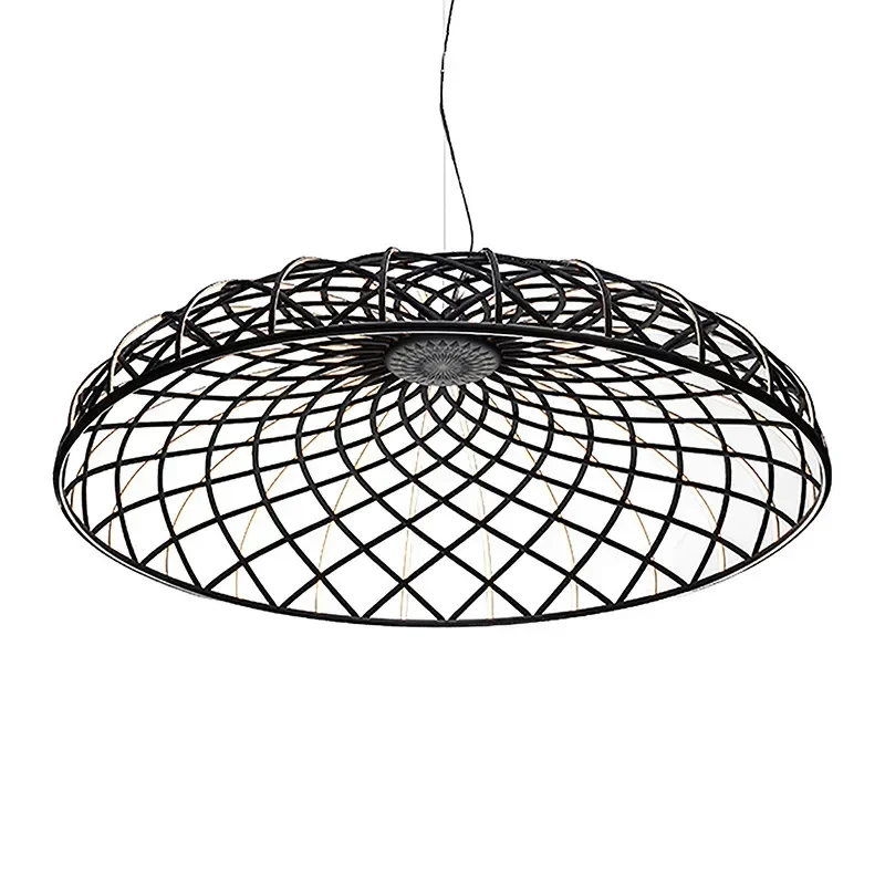 Modern Restaurant Designer Creative Living Room Dining Table Weaving Mesh Art Straw Hat Home Decoration Pendant Lights