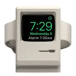 For Apple Watch 7 6 5 4 iWatch 3 2 1 Silicone Stand Charging Dock Holder Retro Computer Pattern Nightstand Keeper Bracket Base