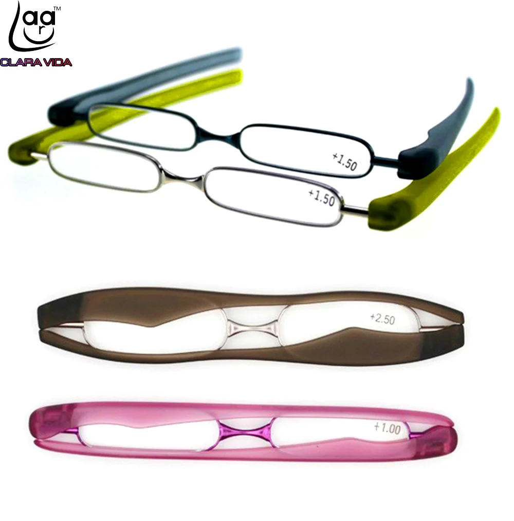 

= Clara Vida Narrow Lenses 360 Rotation Foldable Portable Men Women Quality Reading Glasses +1.0 1.5 +2.0 +2.5 +3.0 +3.5 +4.0