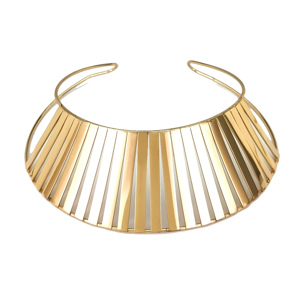Fashion Indian Metal Torques Collar Choker Statement Necklaces For Women Gold Color Wide Metal African Jewelry MANILAI